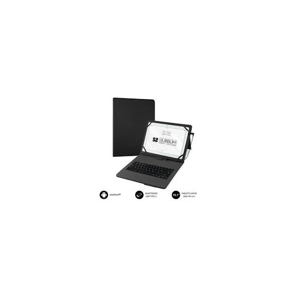 Funda con teclado usb hasta 10,1" Negra