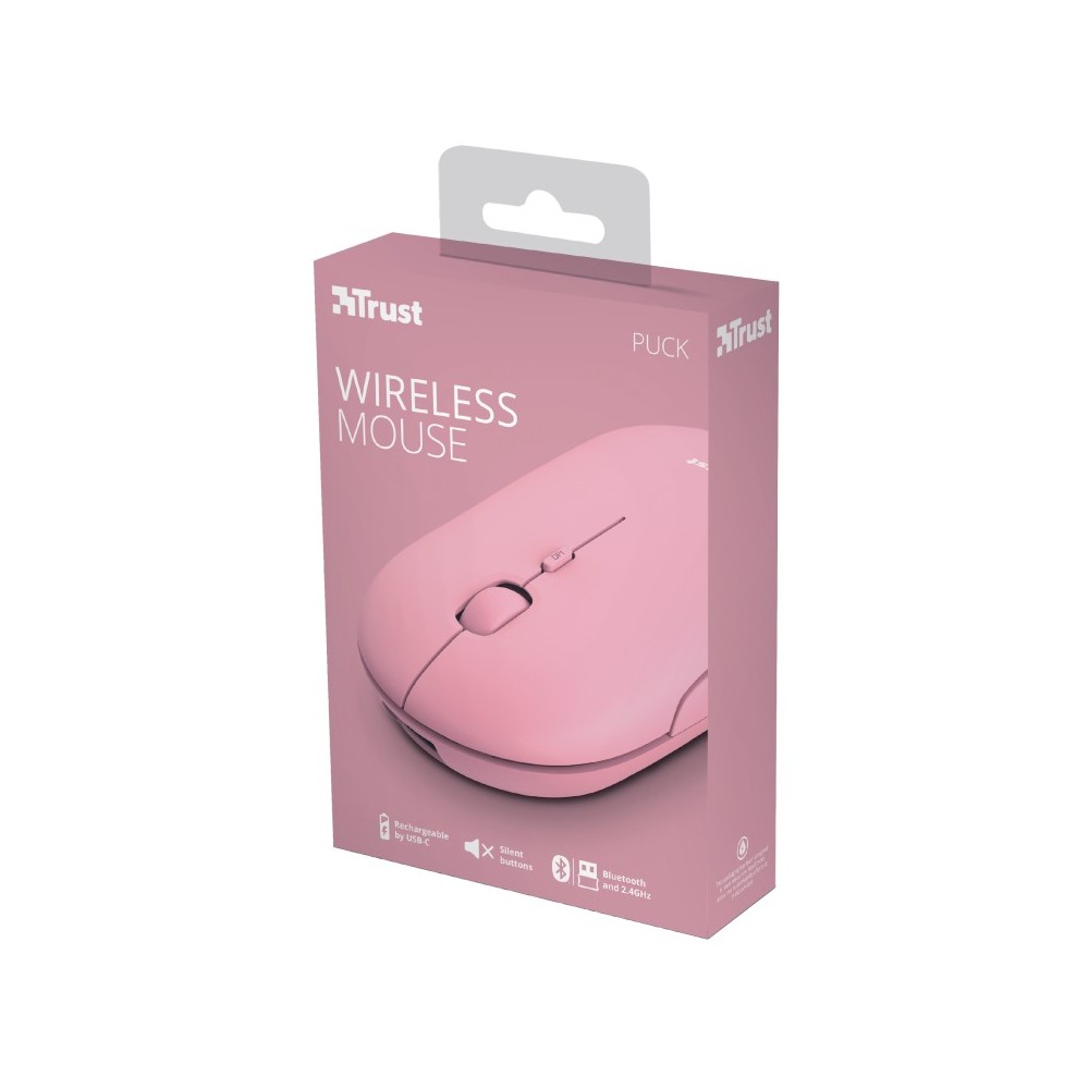Trust Puck Ratón Inalámbrico Bluetooth y RF Rosa