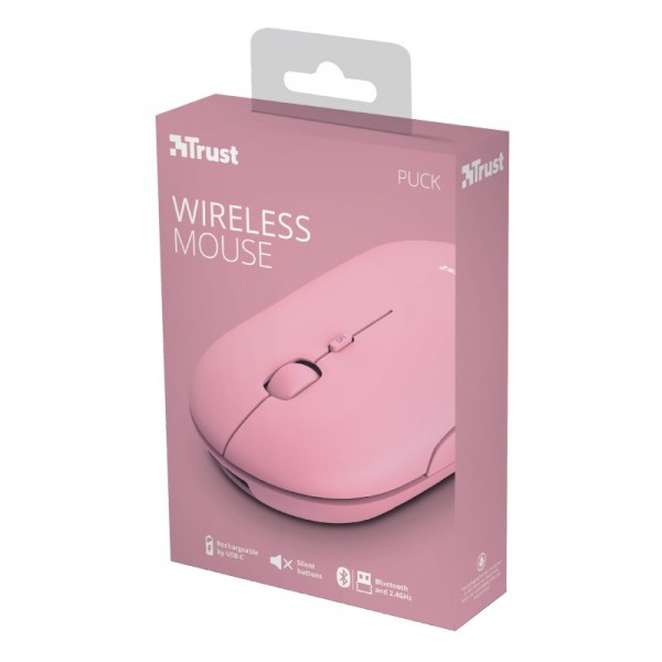 Trust Puck Ratón Inalámbrico Bluetooth y RF Rosa