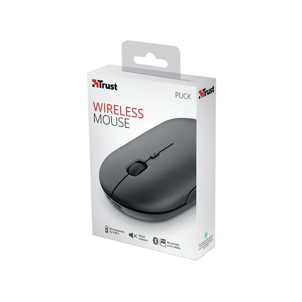 Trust Puck Ratón Inalámbrico Bluetooth y RF Negro