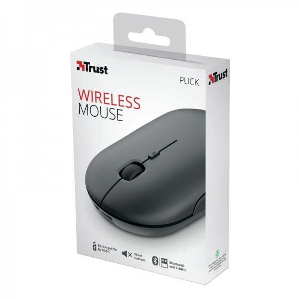 Trust Puck Ratón Inalámbrico Bluetooth y RF Negro