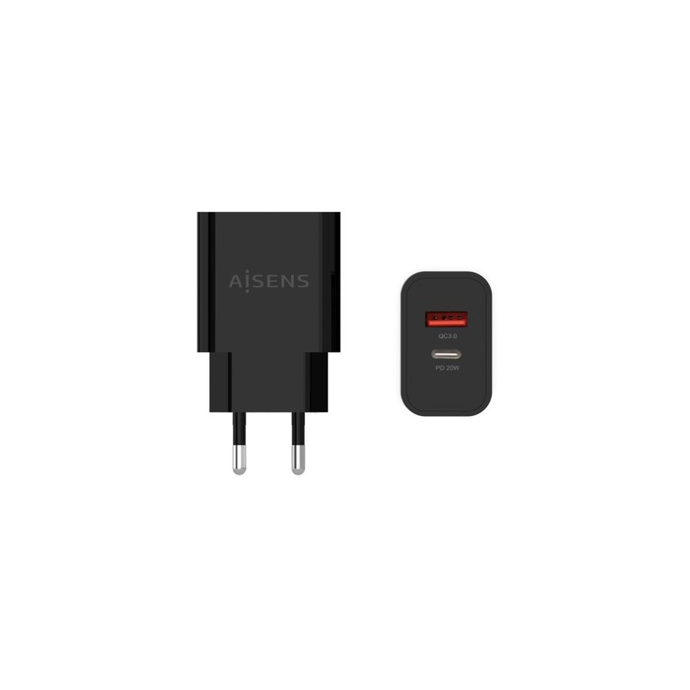 Aisens Cargador de carga r?ida 20W C +USB Negro