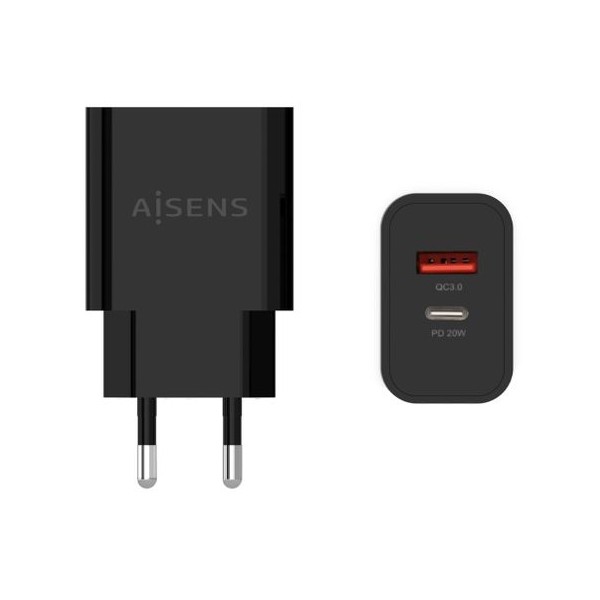 Aisens Cargador de carga r?ida 20W C +USB Negro