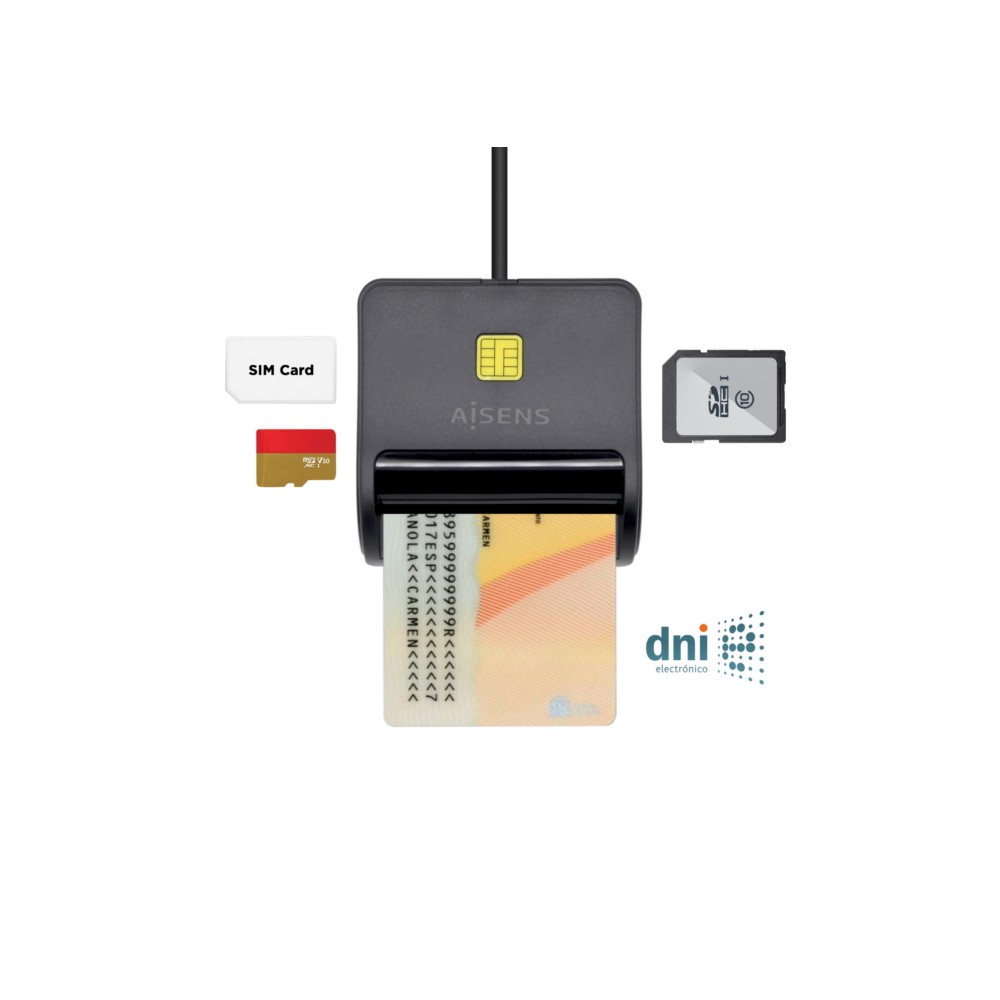 Aisens Lector DNI, SIM y tarjetas inteligentes USB