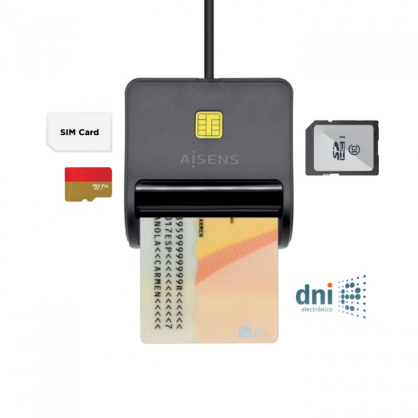 Aisens Lector DNI, SIM y tarjetas inteligentes USB