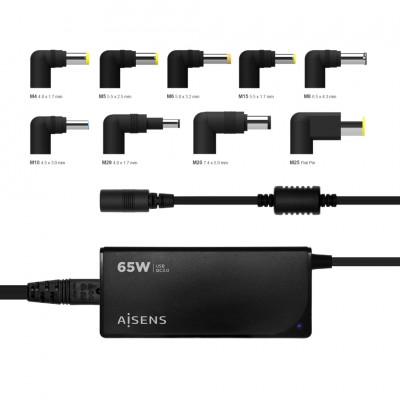Aisens Cargador 65W compatible con USB QC3.0 2