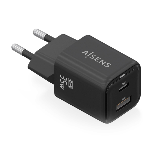 Aisens 35W Carga rápida USB + USB C Negro