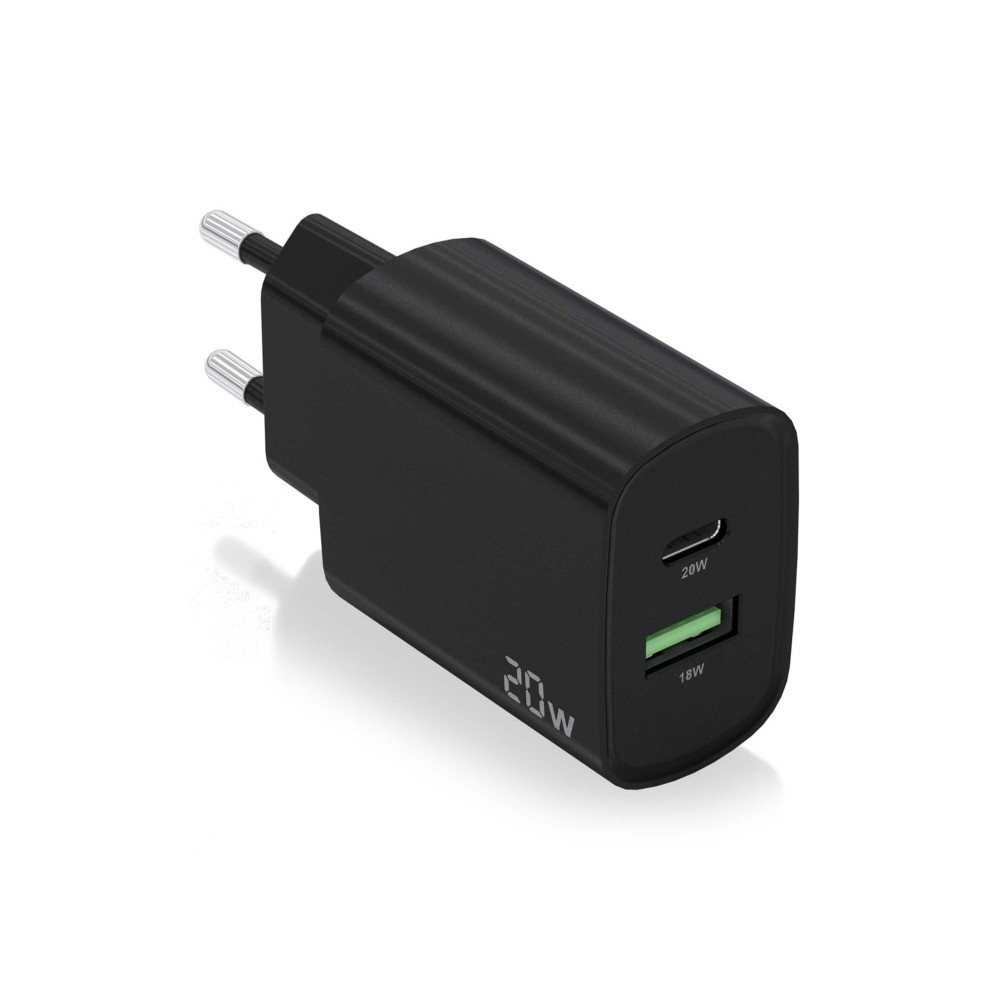 Aisens 20W Carga r?ida USB + USB C Negro