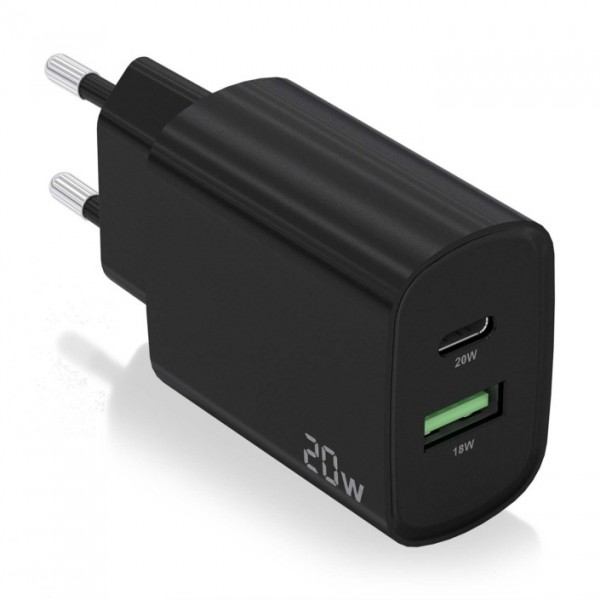 Aisens 20W Carga r?ida USB + USB C Negro
