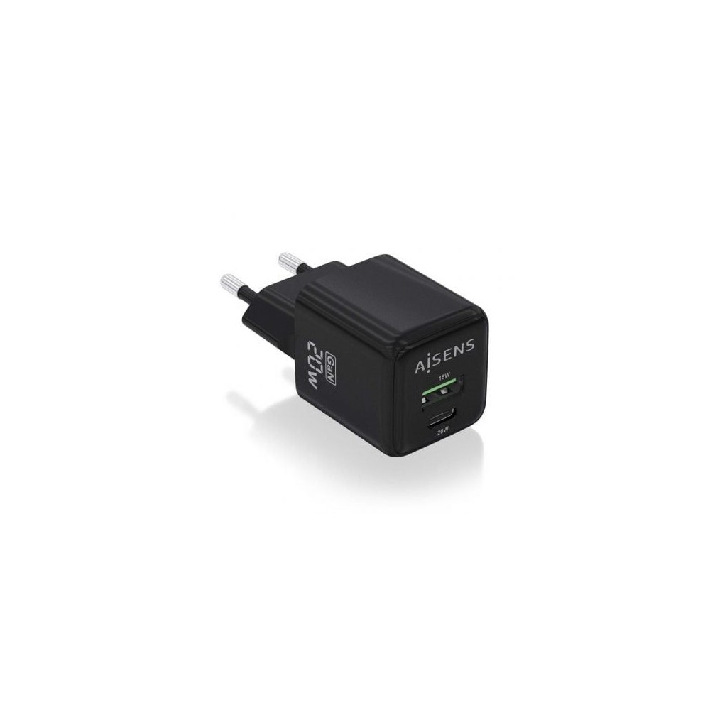 Aisens 20W Carga rápida USB + USB C Negro