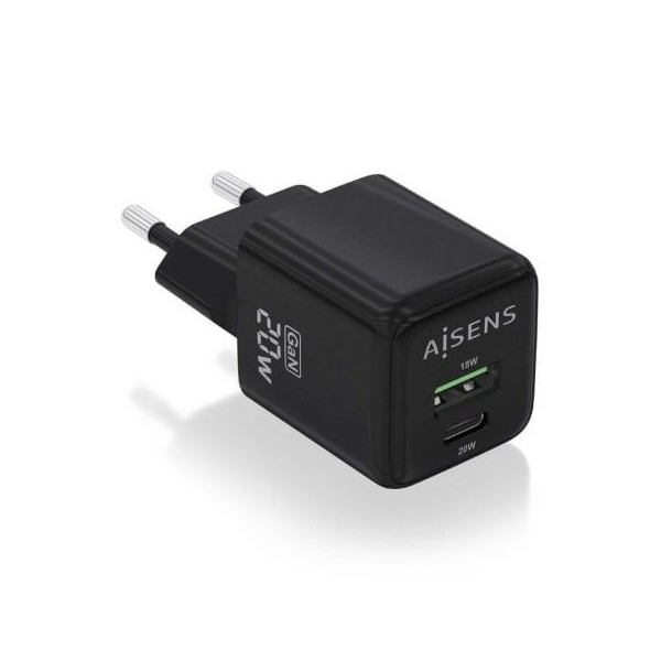 Aisens 20W Carga rápida USB + USB C Negro