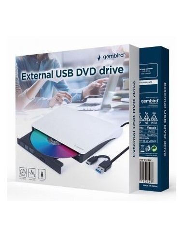 Gembird Regrabadora USB 3.1 y USB C Blanca