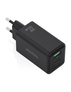 Aisens Cargador ultrarápido 65W USB 2xC+A Negro