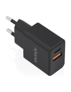 Aisens Cargador de carga rápida 20W USB C+A Negro