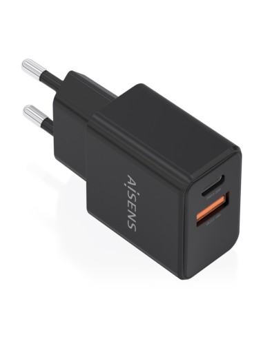 Aisens Cargador de carga rápida 20W USB C+A Negro