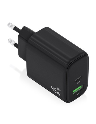 Aisens Cargador de carga rápida 45W USB C+A Negro