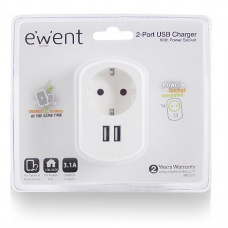 Ewent cargador tablet/smartphone. 3.1A. 2 X USB
