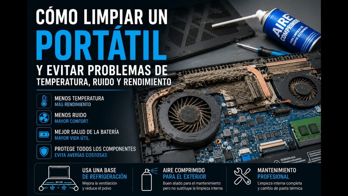 Cómo limpiar un portátil y evitar problemas de temperatura, ruido y rendimiento