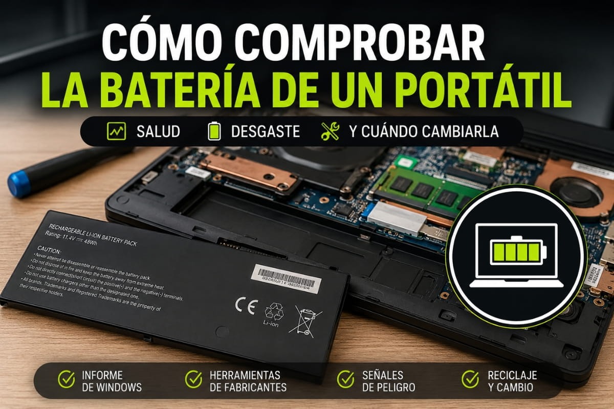 Cómo comprobar la batería de un portátil: salud, desgaste y cuándo cambiarla