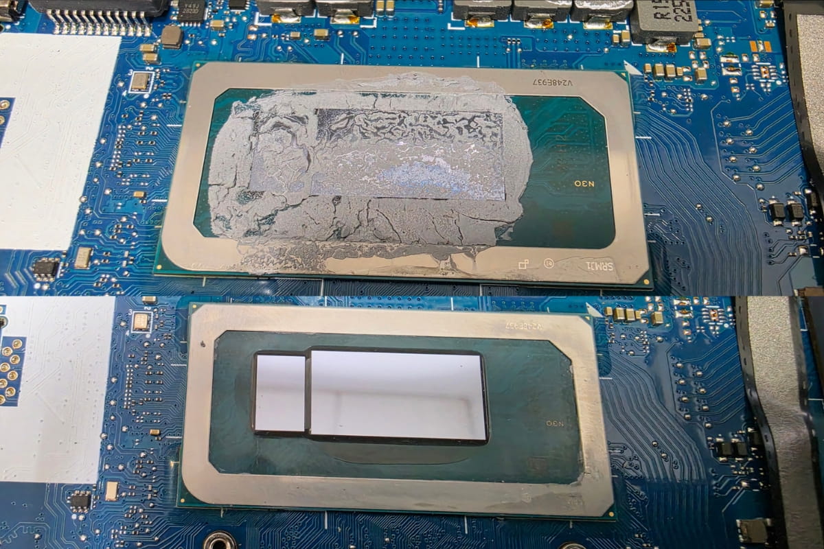 CPU de HP Victus con pasta térmica seca y posteriormente limpia