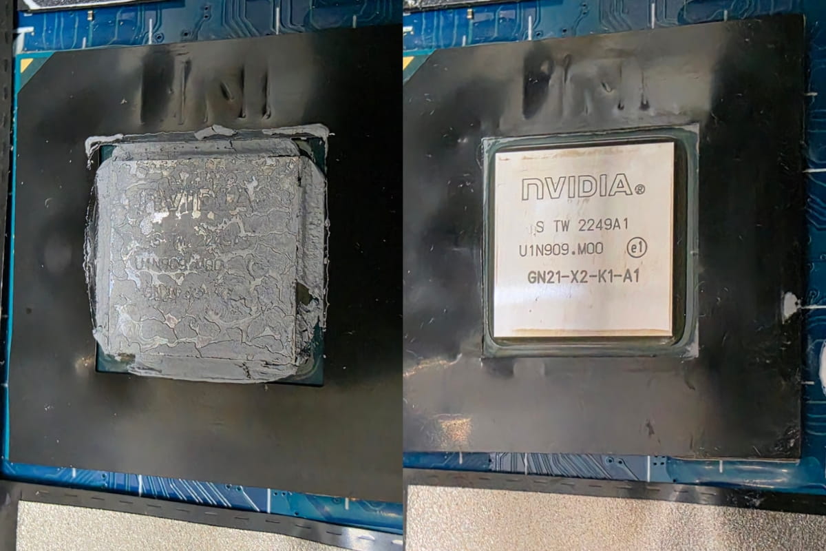 GPU de HP Victus con pasta térmica seca y después limpia